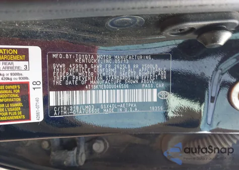 2013 Toyota Avalon Limited from USA, damaged, VIN 4T1BK1EB0DU046506